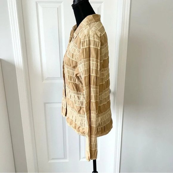 A&K Designs Tan Beige Smocked Button Down  Blouse - Picture 2 of 15